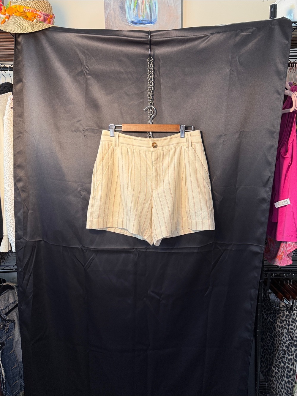 CAbi Cream Pinstripe High-Rise Shorts